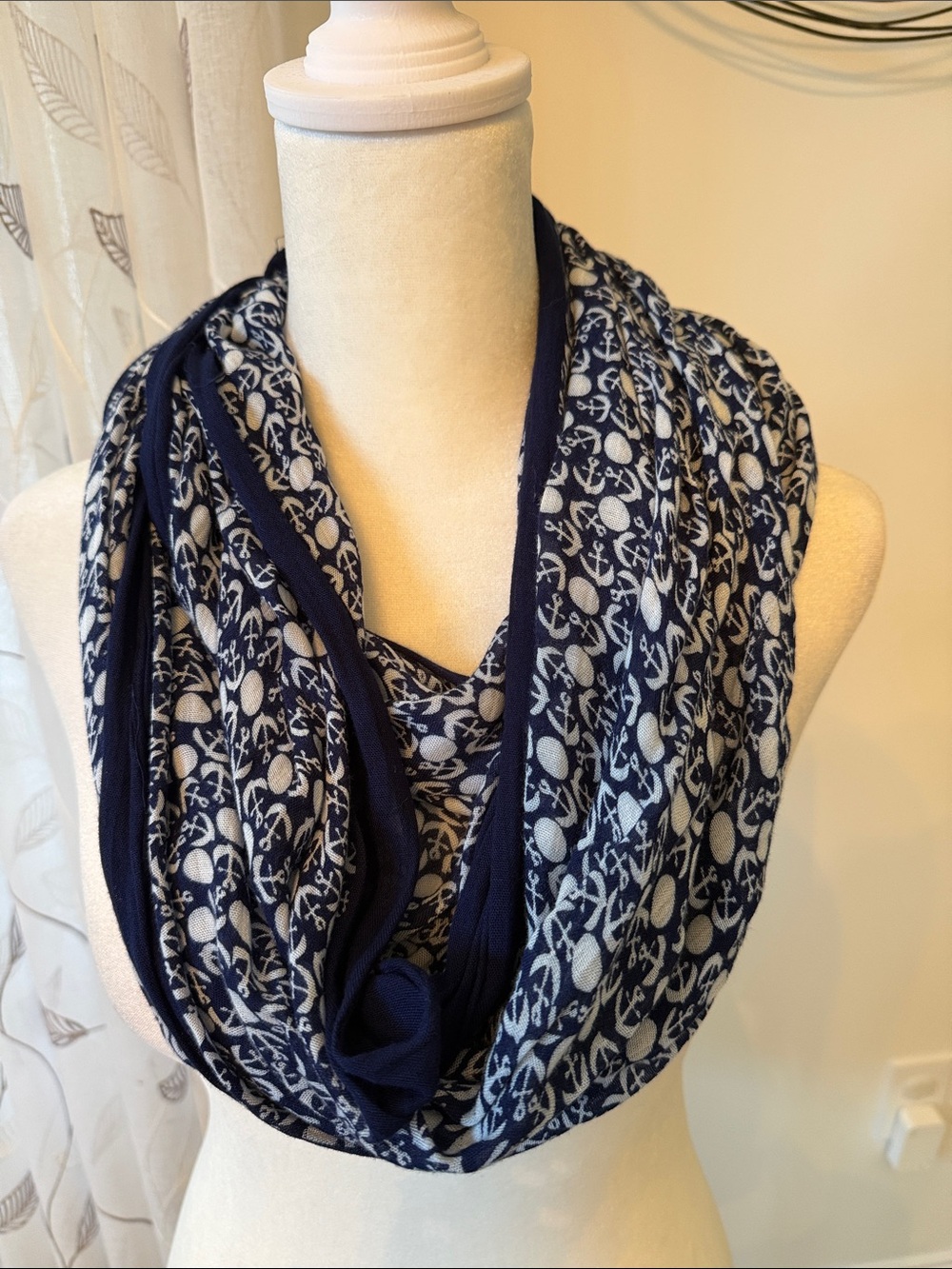 Navy and White Nautical Infinity Scarf - Women's Accessory